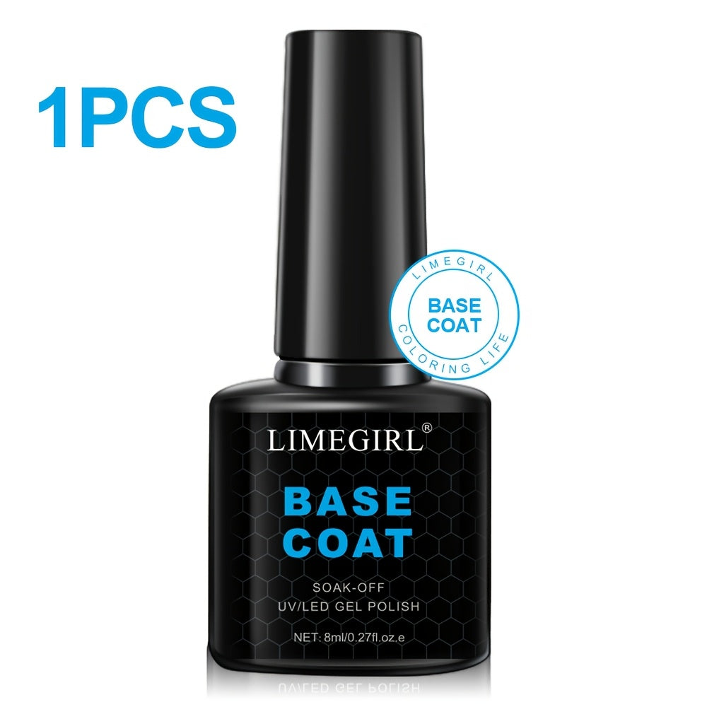 LIMEGIRL Nail Primer/Base/Top Coat 3-in-1, 8ML - Quick Drying, Long Lasting DIY Nail Art Gift