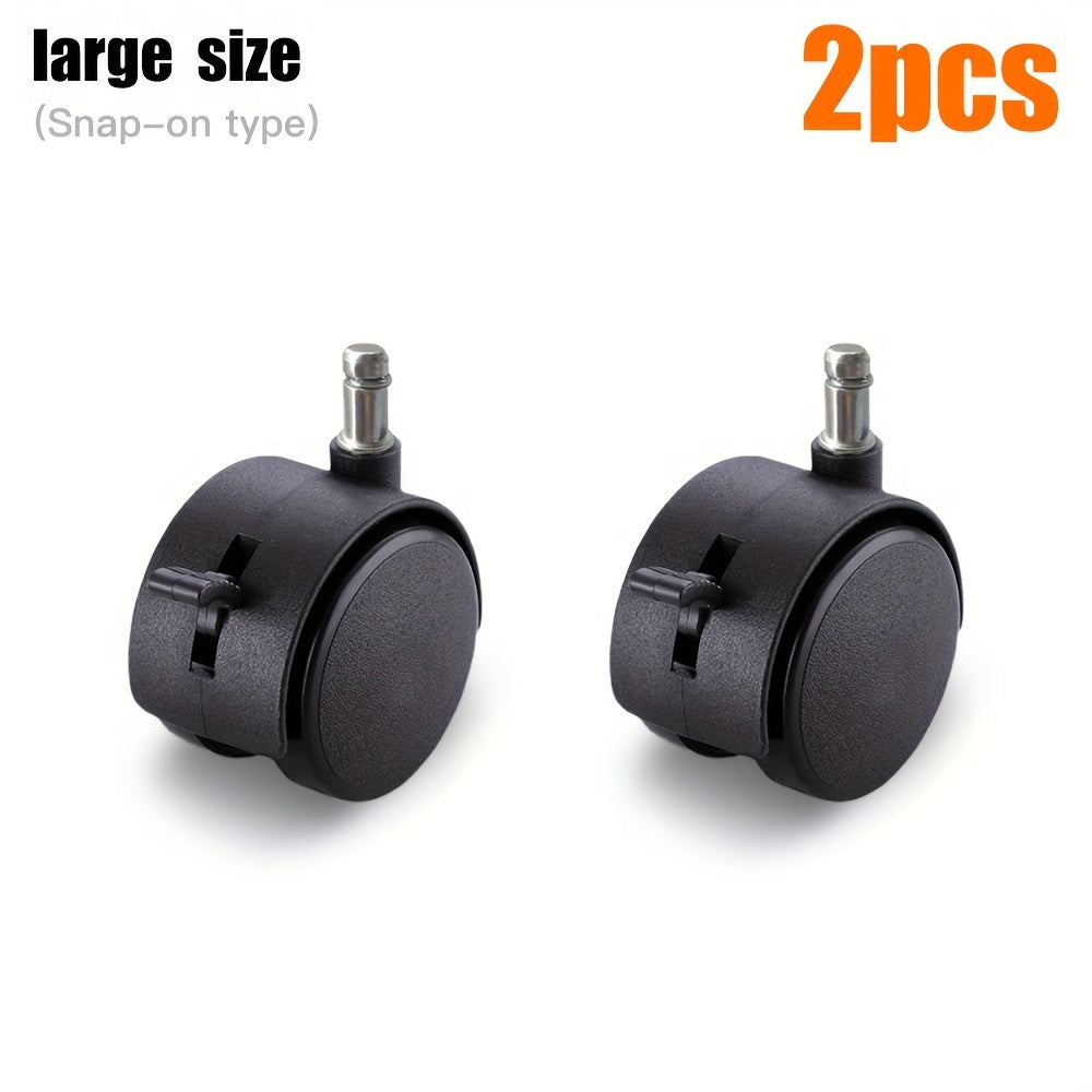 Set of 2 or 4 rotating foot rollers with dimensions of 5.08cm x 3.81cm. These e-sports chair accessories come with a locking brake and a neck grip foot roller. Made with black nylon wheels, they are suitable for use with e-sports chairs, office chairs