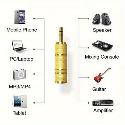 Audio adapters for guitars and mixers, 3.5mm to 6.35mm male/female and vice versa, gold-plated