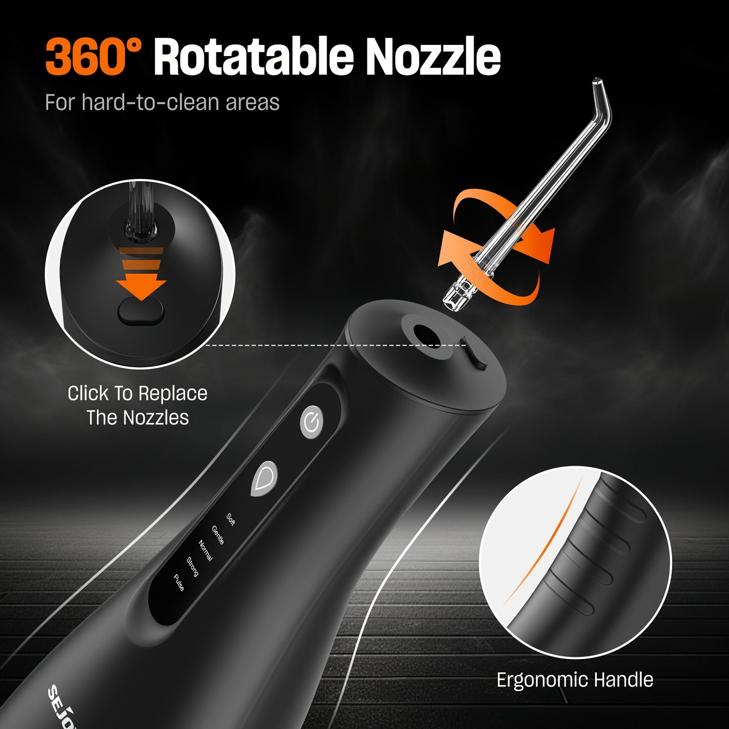 Cordless water dental flosser for teeth cleaning, with 5 modes and 5 tips. Suitable for home and travel.