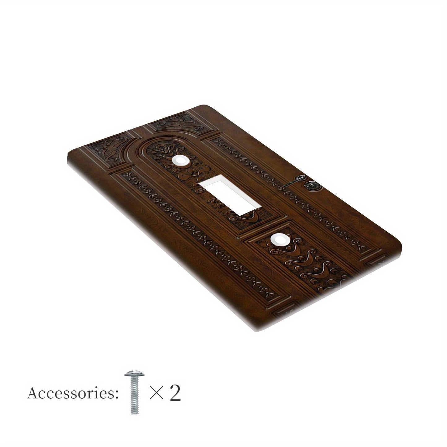 Polycarbonate light switch cover with wood grain effect, screw-in, no electricity needed. Versatile lamp switch plate for 1 or 2 way, easy installation for home décor.