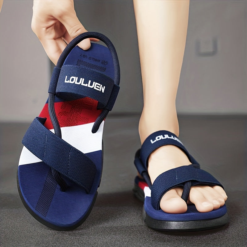 Men's open toe sandals with letters print, lightweight and non-slip for trendy summer style and casual outdoor walking.