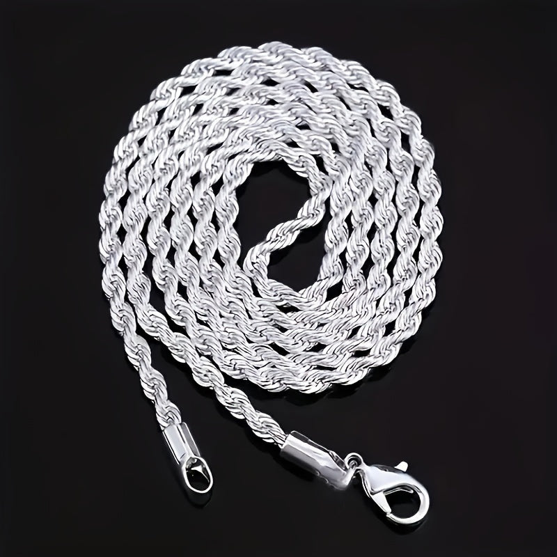 925 Silver Plated Twist Chain Set includes both men's and women's necklace and bracelet.