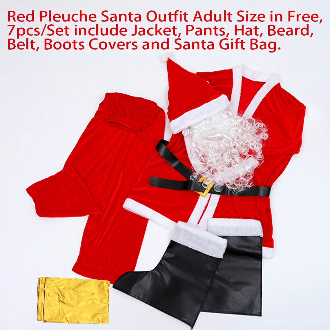 Stylish 5-piece Santa Claus Outfit for Grown-ups - Comes with Festive Red Coat, Trousers, Hat, Fake Beard & Belt - Ideal for Holiday Celebrations & Dress-up, Festive Home Decor.