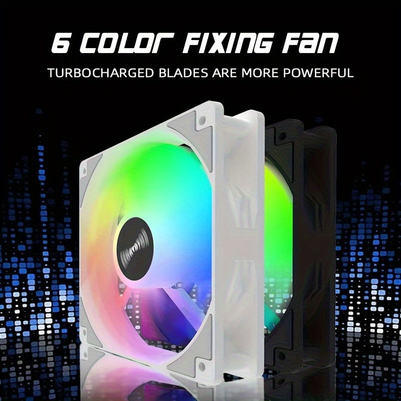 OUYUANSU 12cm Silent LED Cooling Fan for Desktop Computer Case - Turbocharged Blades, Multi-Color Lighting, Enhanced Heat Dissipation, Black/White Frame, Portable