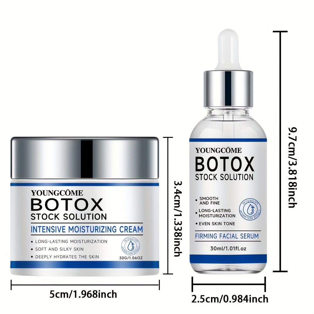 Facial firming essence and moisturizing cream set with niacinamide, hyaluronic acid, and vitamin C, for all skin types.