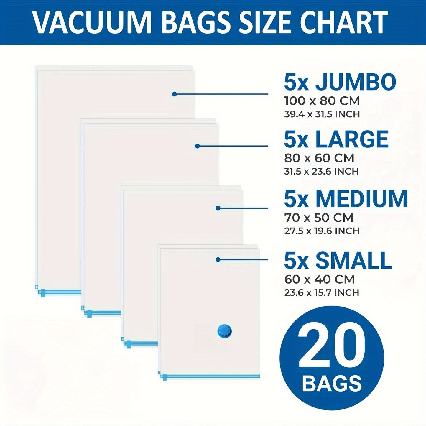 6/12/15/20 pieces of Vacuum Storage Bags, Vacuum Compression Storage Bags, Sealed Packing Containers for Clothes, Blankets, Shirts. Ideal for organizing your Dorm, Closet, Wardrobe, Bedroom, and a must-have for Travel. Save space in your household with