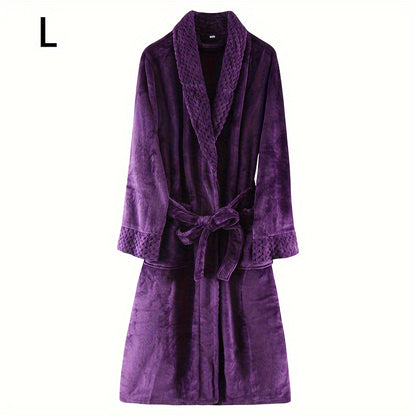 Thickened flannel bathrobe for autumn/winter, cozy unisex nightwear for home.