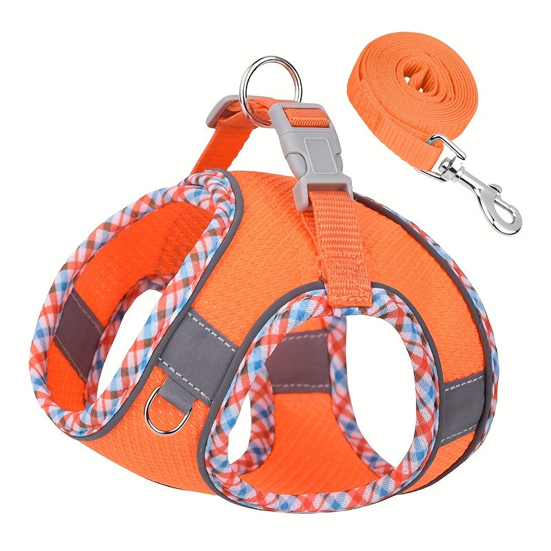 Breathable pet harness with leash, perfect for easy walks.