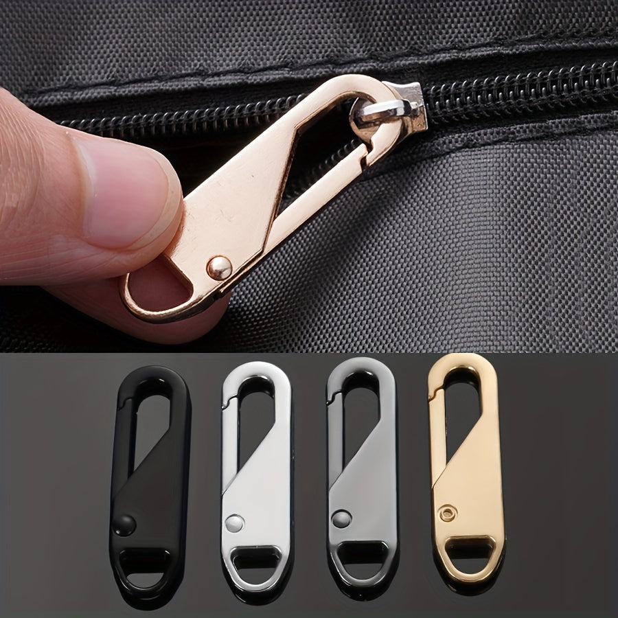 4 black zipper pull replacements for travel bags, clothing, and crafts. Easy to install, with detachable heads.