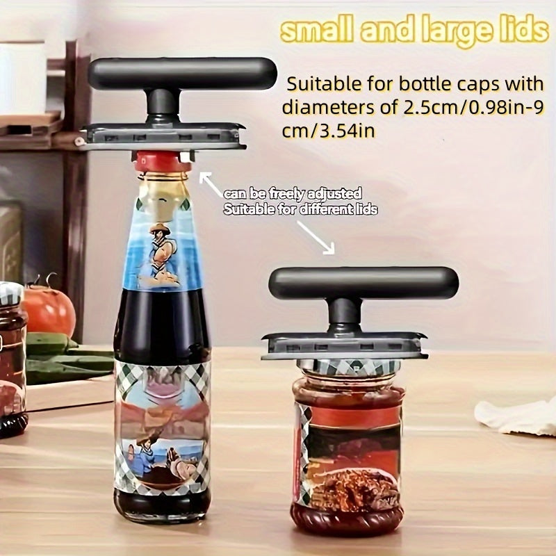 Multi-functional manual can and bottle opener with adjustable, easy-grip design for effortless opening. A necessary kitchen tool for daily use and gatherings. Waterproof and black with utility hooks.