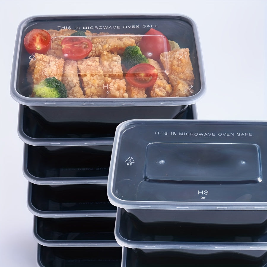 10, 30, or 50 pieces of 26oz plastic black boxes with lids. These rectangular food storage containers come with covers and are BPA free. They are stackable and leakproof bento boxes, safe to use in the microwave. Perfect kitchen gadgets and accessories