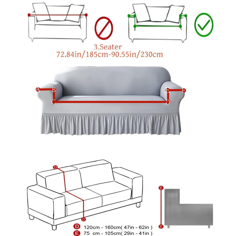 Elastic sofa cover with skirt, universal for all seasons, suitable for living room, office, and home decor.