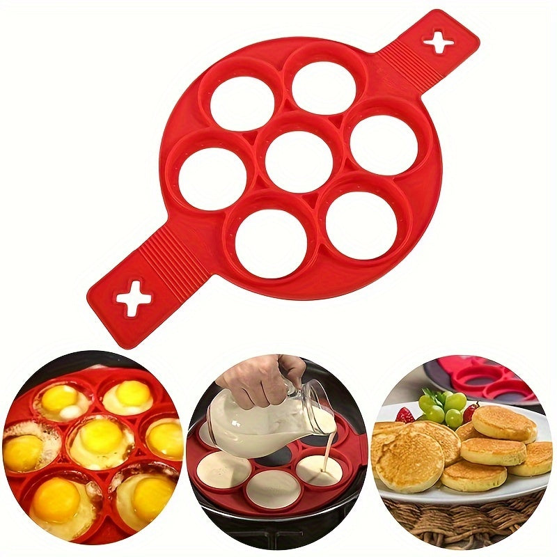 Non-Stick Silicone Pancake Mold with 7 Circles - BPA-Free Egg Ring Mold for Perfect Pancakes, Eggs, and Breakfast - Heat-Resistant Kitchen Gadget for Frying Pan (1 Piece)