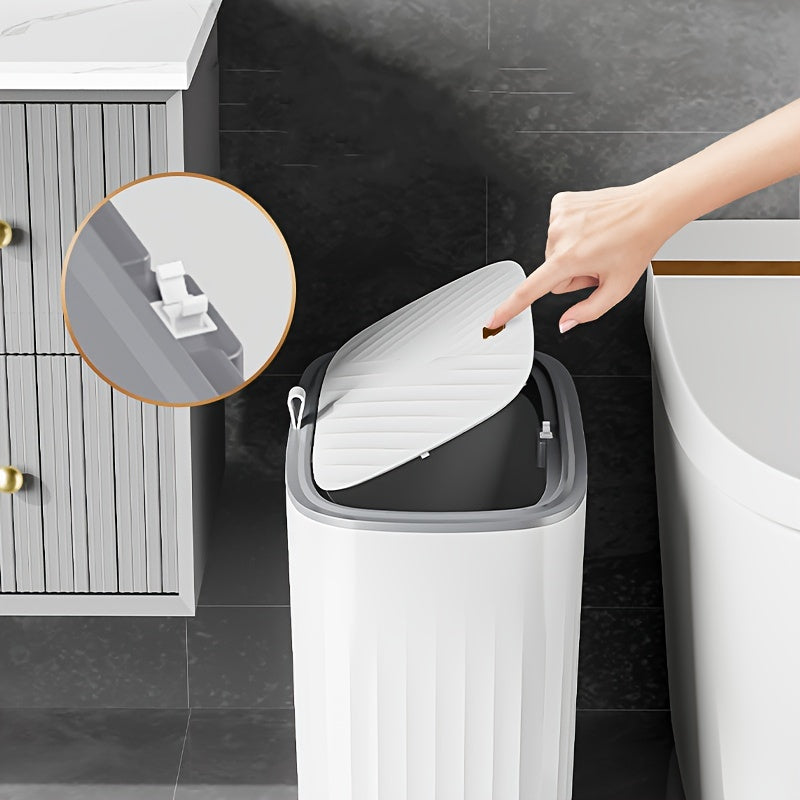 LuxeSpace trash can with odor-sealing function and high capacity, made of durable PP material, suitable for bathroom, living room, and kitchen.