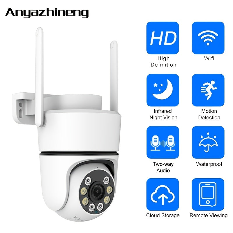 ANYAZHINENG 1080P HD Pan/Tilt Security Camera for Outdoor Use. Wired Wi-Fi Connection, 360° Viewing Angle, Motion Detection, Night Vision, AI Tracking Feature, USB Power Source, Smartphone Compatibility, Battery-Free Operation.