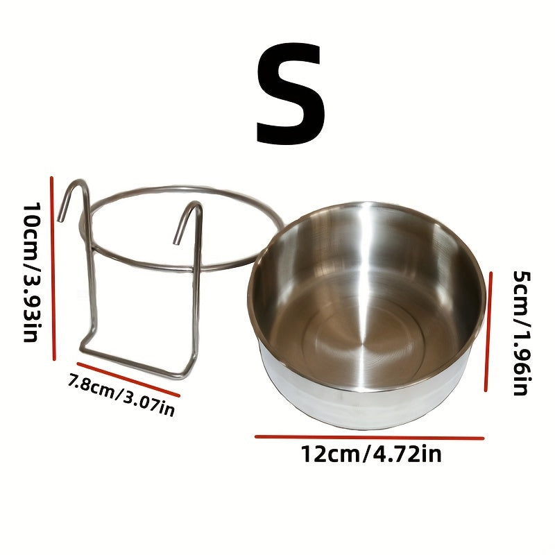 Stainless steel hanging dog bowl with clamp holder to prevent spills and protect neck.