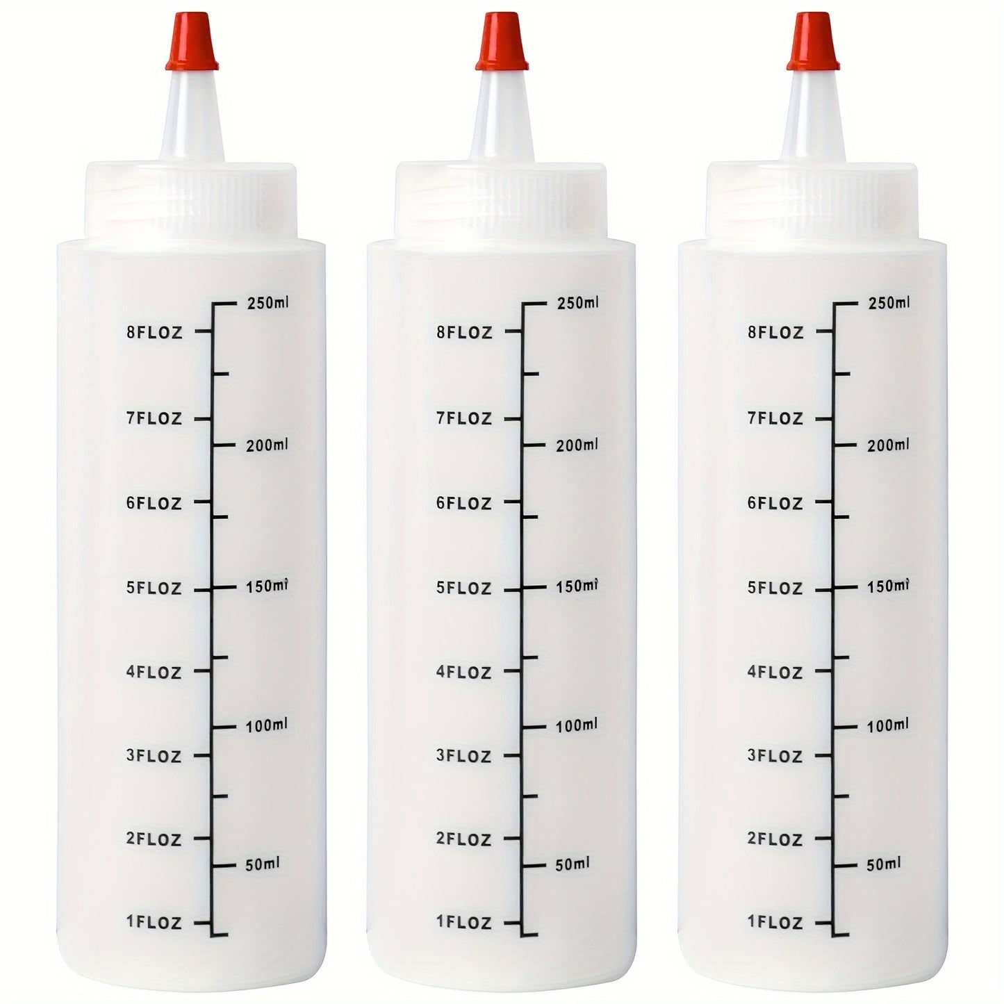 3 plastic squeeze bottles, 250ml each, for kitchen use