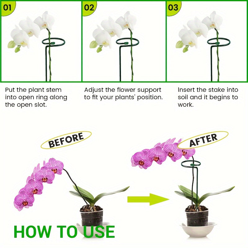 5/10 Metal garden plant stakes for single-stemmed flower support hoops, ideal for amaryllis, orchids, lilies, roses, and peonies.