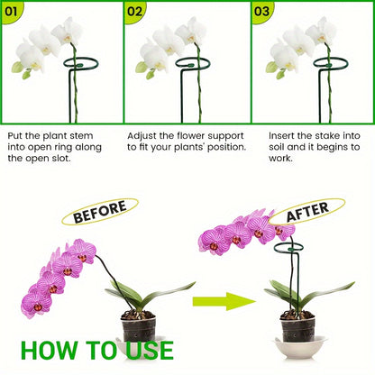 5/10 Metal garden plant stakes for single-stemmed flower support hoops, ideal for amaryllis, orchids, lilies, roses, and peonies.