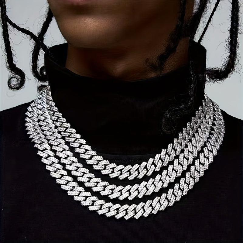 Hip hop jewelry gift: Cuban link chain necklace iced out with rhinestones for men and women