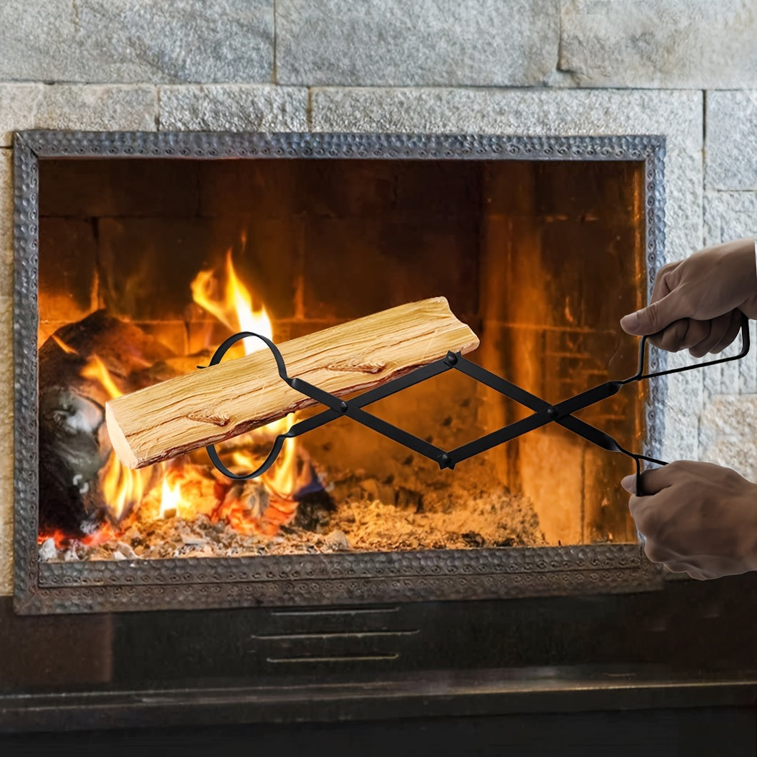 Metal fireplace tong for indoor use. This log grabber tool is designed for fireplaces and fire pits, with extra strength for enhanced functionality. Perfect for outdoor campfires as well.