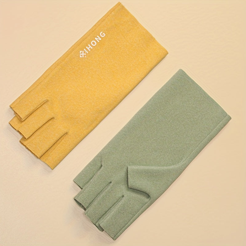 Slim and warm half-finger gloves for winter office use, made of thermal fabric for touch screen typing.