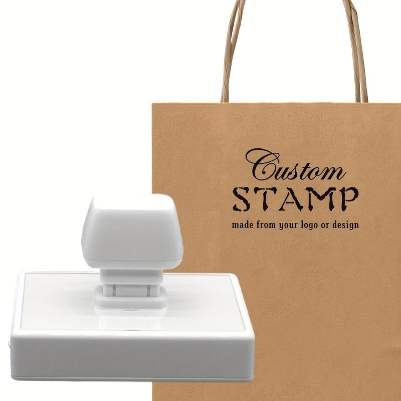 Large, personalized business stamp with custom logo and unique design, ideal for small businesses and office use. Made of ABS material with black ink.