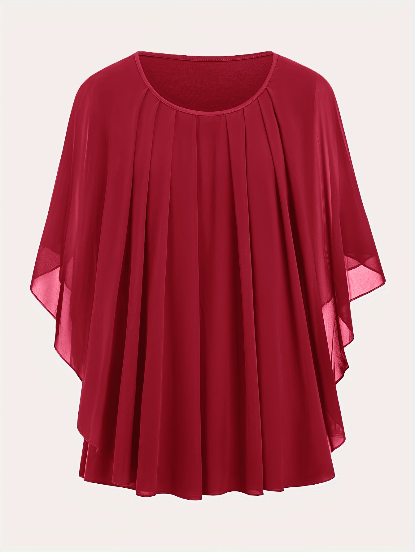 Solid ruched blouse with crew neck and short sleeves in plus size, perfect for spring.