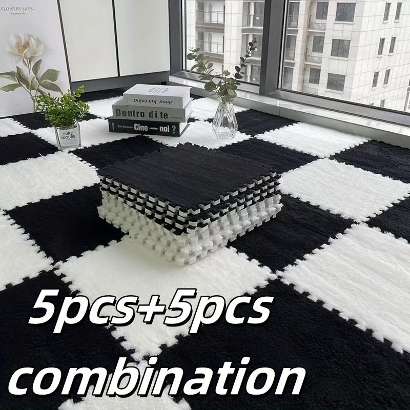 Set of 10 Interlocking Play Mats - Durable Foam Tiles for Kids and Pets - Easy to Clean and Non-Slip Floor Mats in Black, Gray, and White - Ideal for Decorating Living Spaces, Bedrooms, and Nurseries