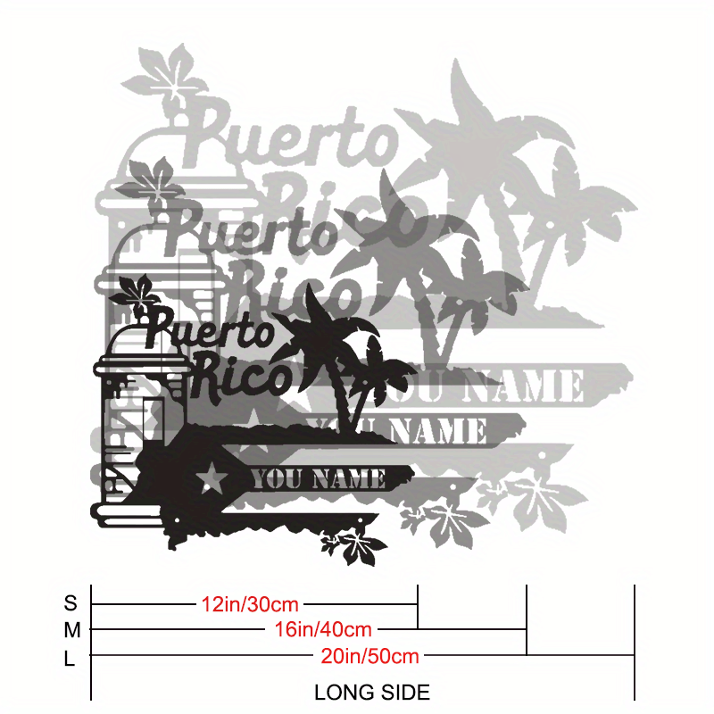 Personalized Name and Text Metal Sign featuring Custom Puerto Rico Flag Design - Stylish Wall Art for Home and Nursery Decor, Suitable for Indoor and Outdoor Use