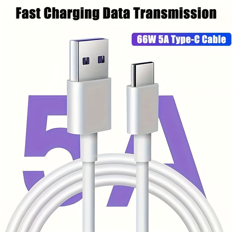 1pc/3pcs/5pcs 5A USB-C Fast Charging & Data Cable for various phone brands - Durable cord with power bank compatibility, 66W Max.