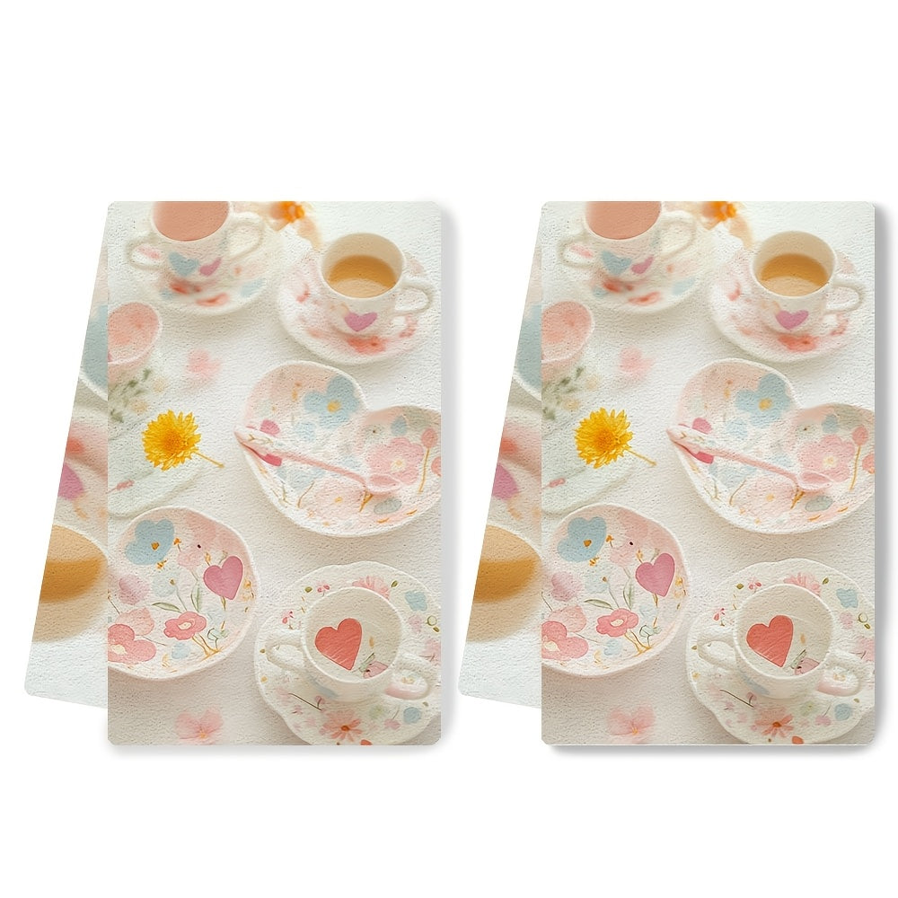 Set of 2 Ultra Soft Kitchen Towels, Love Themed Salad Plates for a Light Lunch, Highly Absorbent Dish Hand Towels for Holiday Decor, Machine Washable, 16x24 Inch - 2KYSMF1214072