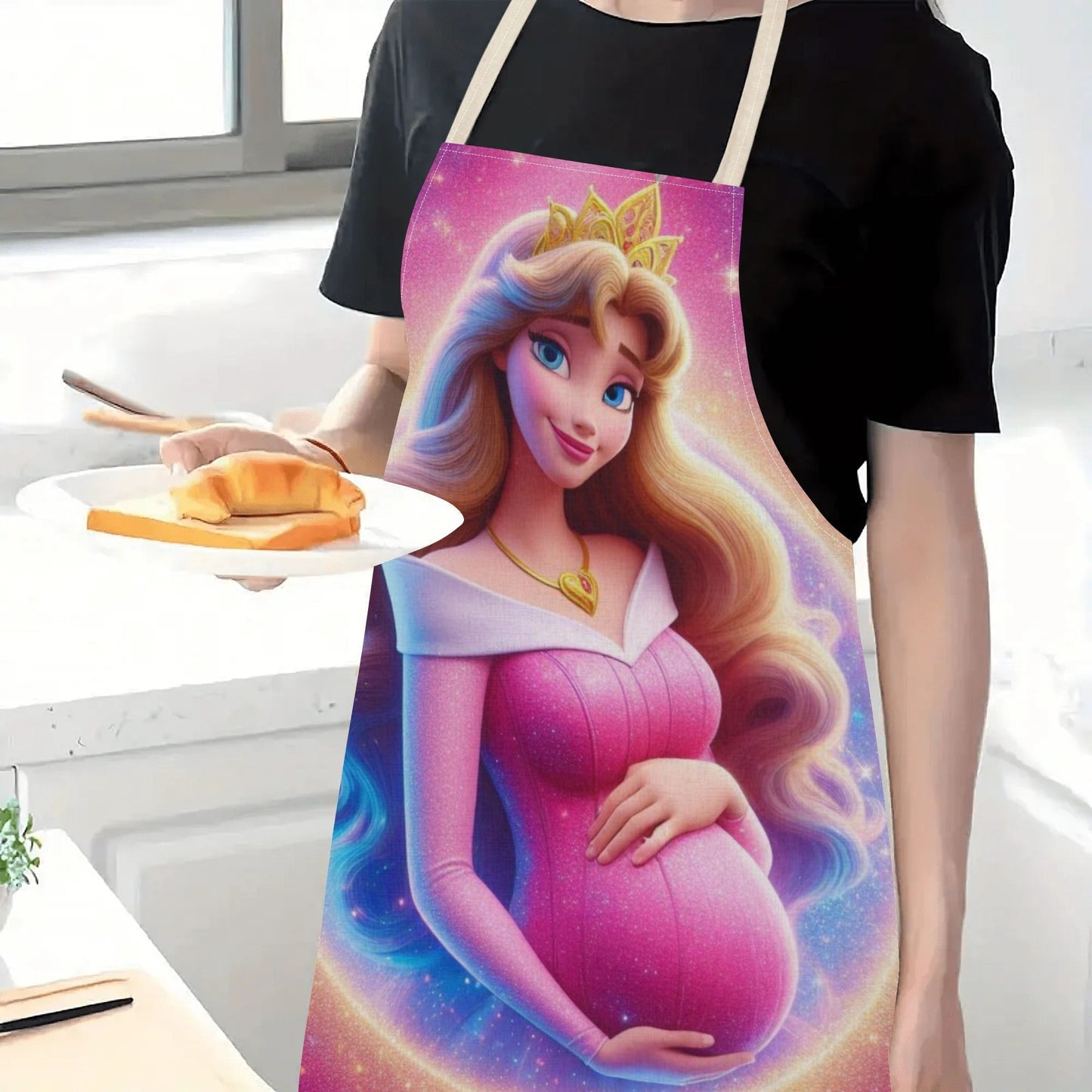 Waterproof apron featuring Elsa from Disney, with a vibrant cartoon princess print. Made of durable polyester, perfect for use at home, in restaurants, cafes, and supermarkets. Ideal for restaurant usage with its waterproof polyester material.