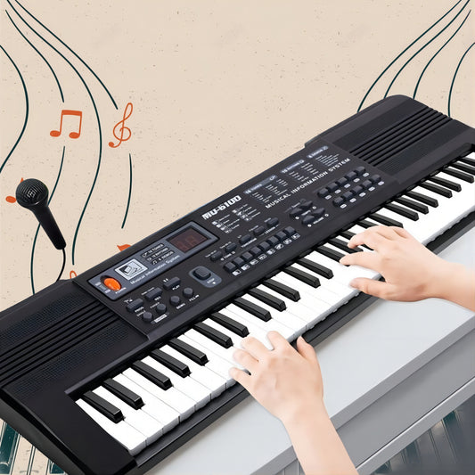 Portable keyboard with mic, ideal for beginners, educational toy & perfect holiday gift (black), 61 keys.