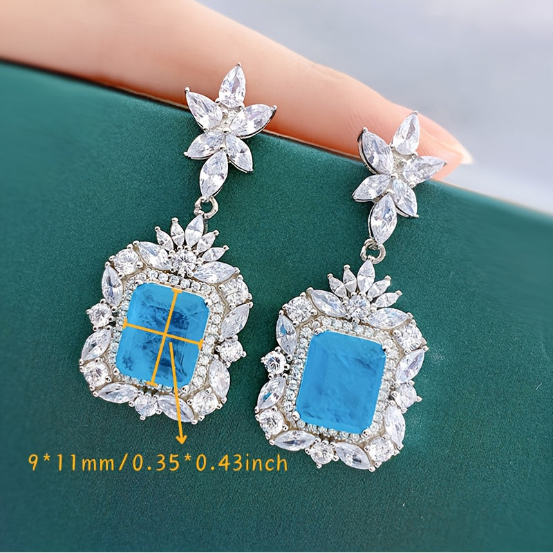 925 Sterling Silver Vintage Drop & Dangle Earrings featuring Synthetic Paraiba Stone - No Plating, Synthetic Gem Mosaic - Perfect for Daily Wear & Wedding Events, Comes with a Gift Box - Festive Halloween Touch