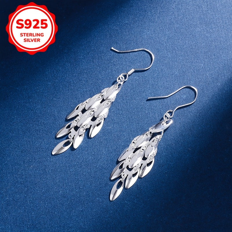 Stylish Bohemian Earrings featuring a fashionable design with a glossy Phoenix tail-shaped long tassel made of S925 silver. The earrings weigh 3.3g/0.116oz.