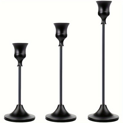 Set of 3 elegant metal candle holders, perfect for special occasions and home decor. Ideal for parties and events. Candles not included.