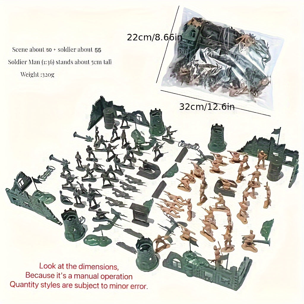 Toy sets for military models, leadership and platoon training, in yellow and green colors made of plastic.