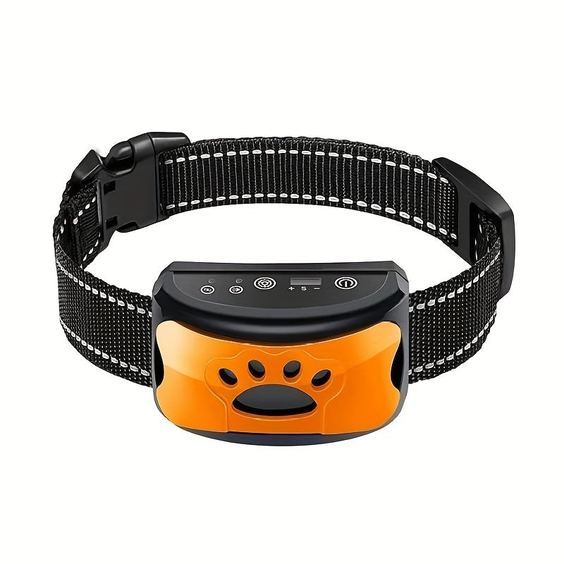 Rechargeable anti-barking dog collar with vibration training mode, USB charging, lithium polymer battery, and ≤36V operating voltage.