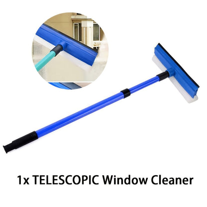 The URTUE Telescopic Window Squeegee is a versatile tool for cleaning windows, with a dual-purpose glass scrubber and adjustable length up to 75cm. It features a spring-loaded swivel head and is made of lightweight plastic, making it ideal for use in the