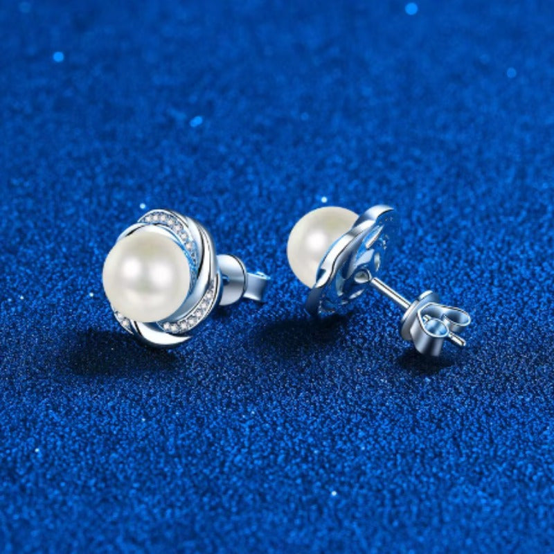 Pair of Freshwater Pearl Earrings, 925 Sterling Silver Plum Blossom Studs, Fine Jewelry for Women - Perfect Gift for Banquets, Parties, Holidays, Birthdays, Weddings, and Anniversaries - Unique and Exquisite Accessories