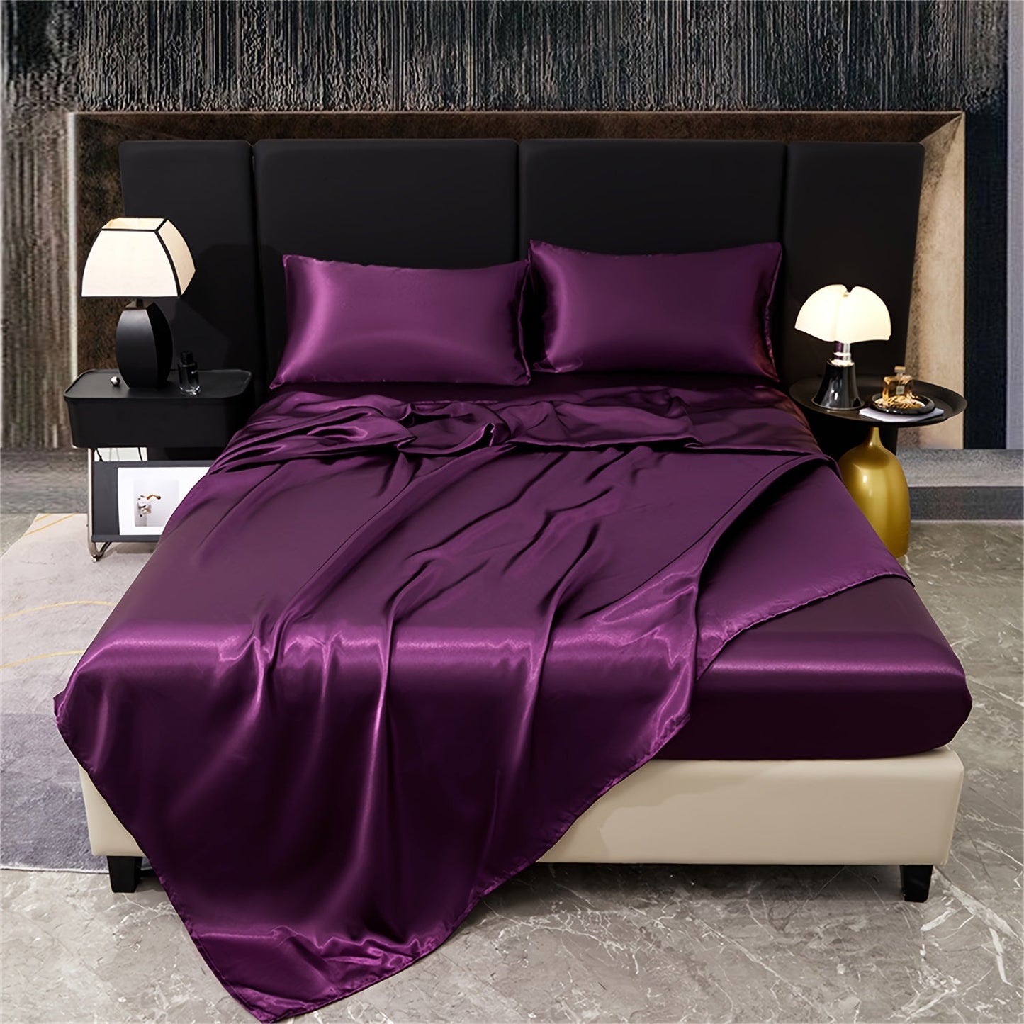 Indulge in the opulence of our 4-piece 80g Light Luxury Silky Satin Bedding Set. This set includes 1 Fitted Sheet, 1 Flat Sheet, and 2 Pillowcases, perfect for elevating your home bedroom, guest room, or hotel. Experience the ultimate in quality and