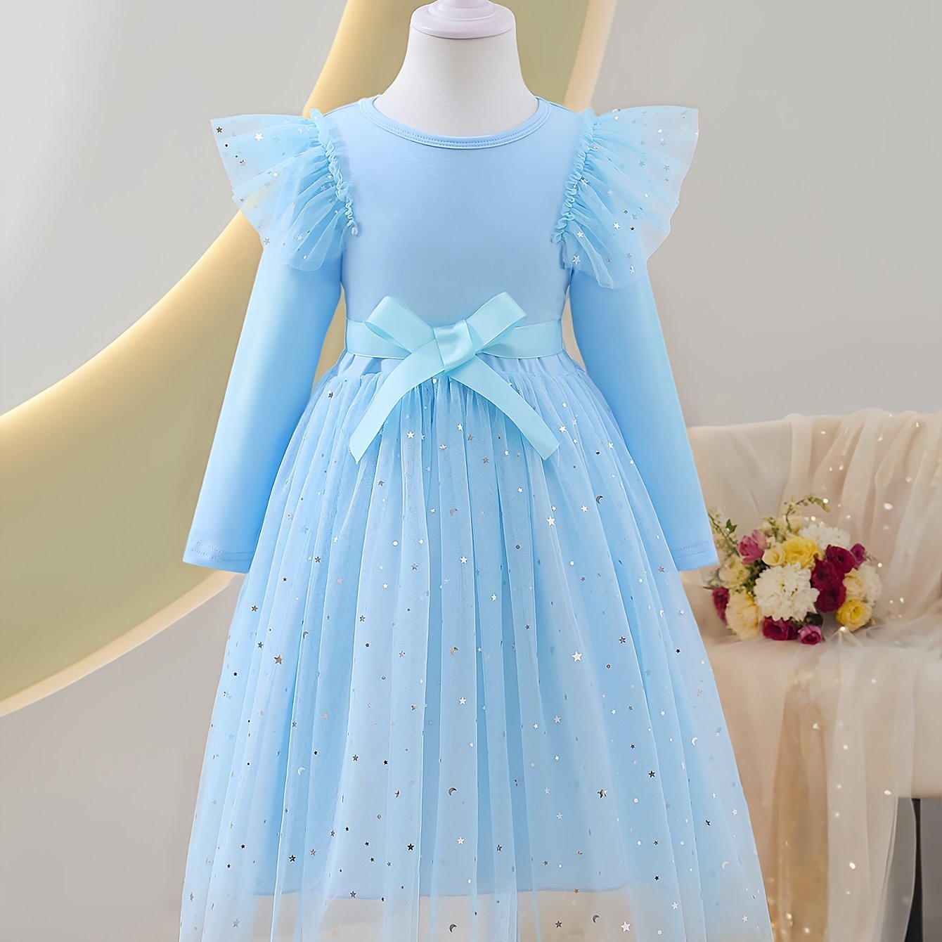 Coviviky Elegant Tulle Hem Uzun Yengli A-line Qizlar Kiyimi, Bahor va Kuz Partiyalari uchun Mukammal, Tasodifiy Sovg'a, Tashqi Kiymish