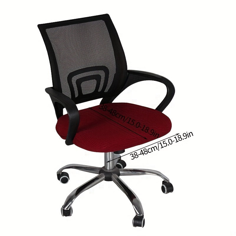 Modern elastic office chair protector made of polyester and spandex. Features non-slip box cushion design and machine washable.