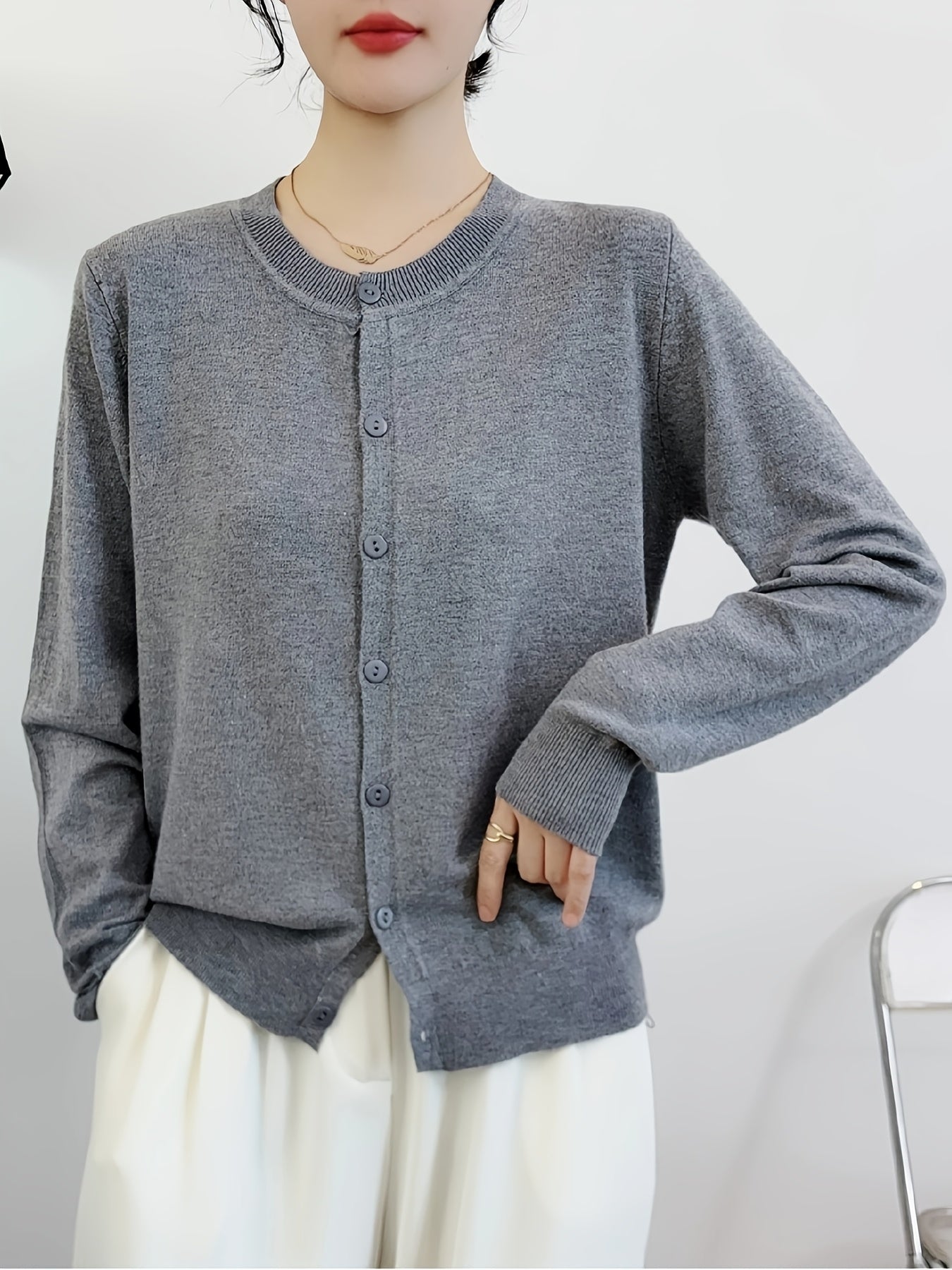 Solid color button front cardigan for women, perfect for Spring & Fall.