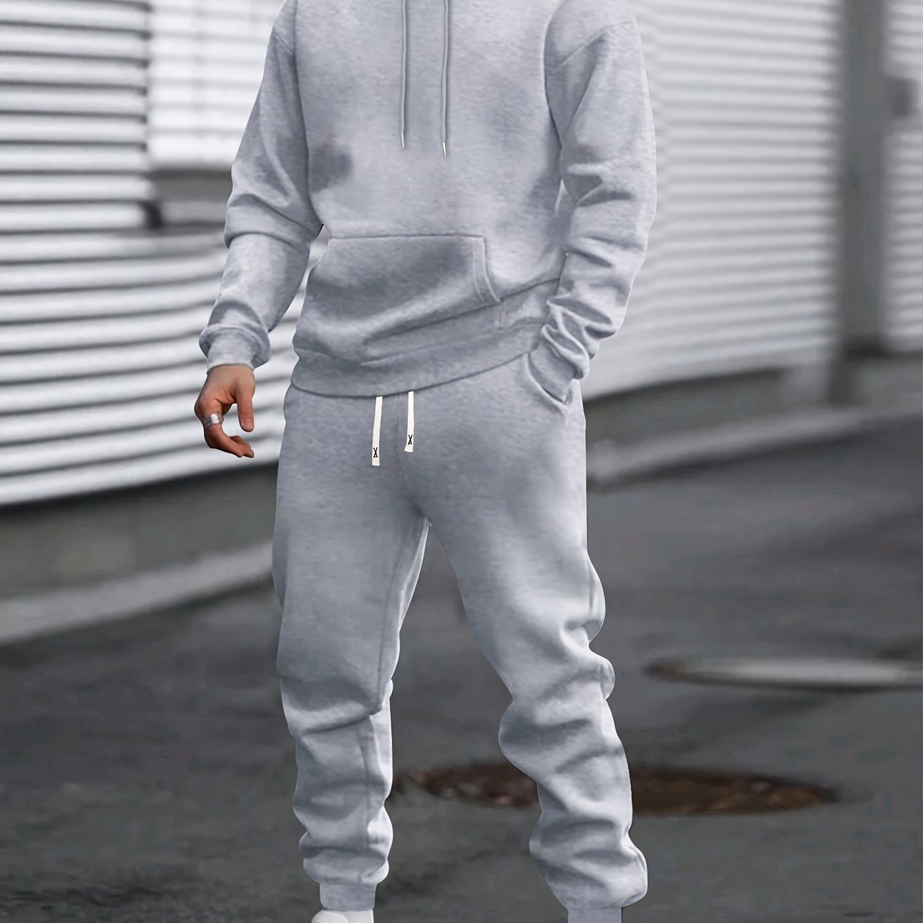 Men's Casual Sportswear Set - Solid Color Hoodie & Joggers, Polyester Blend, Machine Washable - Ideal for Spring/Fall