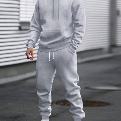 Men's Casual Sportswear Set - Solid Color Hoodie & Joggers, Polyester Blend, Machine Washable - Ideal for Spring/Fall