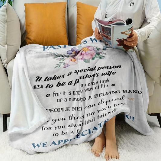 Pastor's Wife Appreciation Gift: Soft Flannel Fleece Blanket - Christian Religious Clergy Spouse Birthday Present - Stain Resistant All-Season Knit Polyester - Digital Print - Size: 127.0cm x 152.4cm.