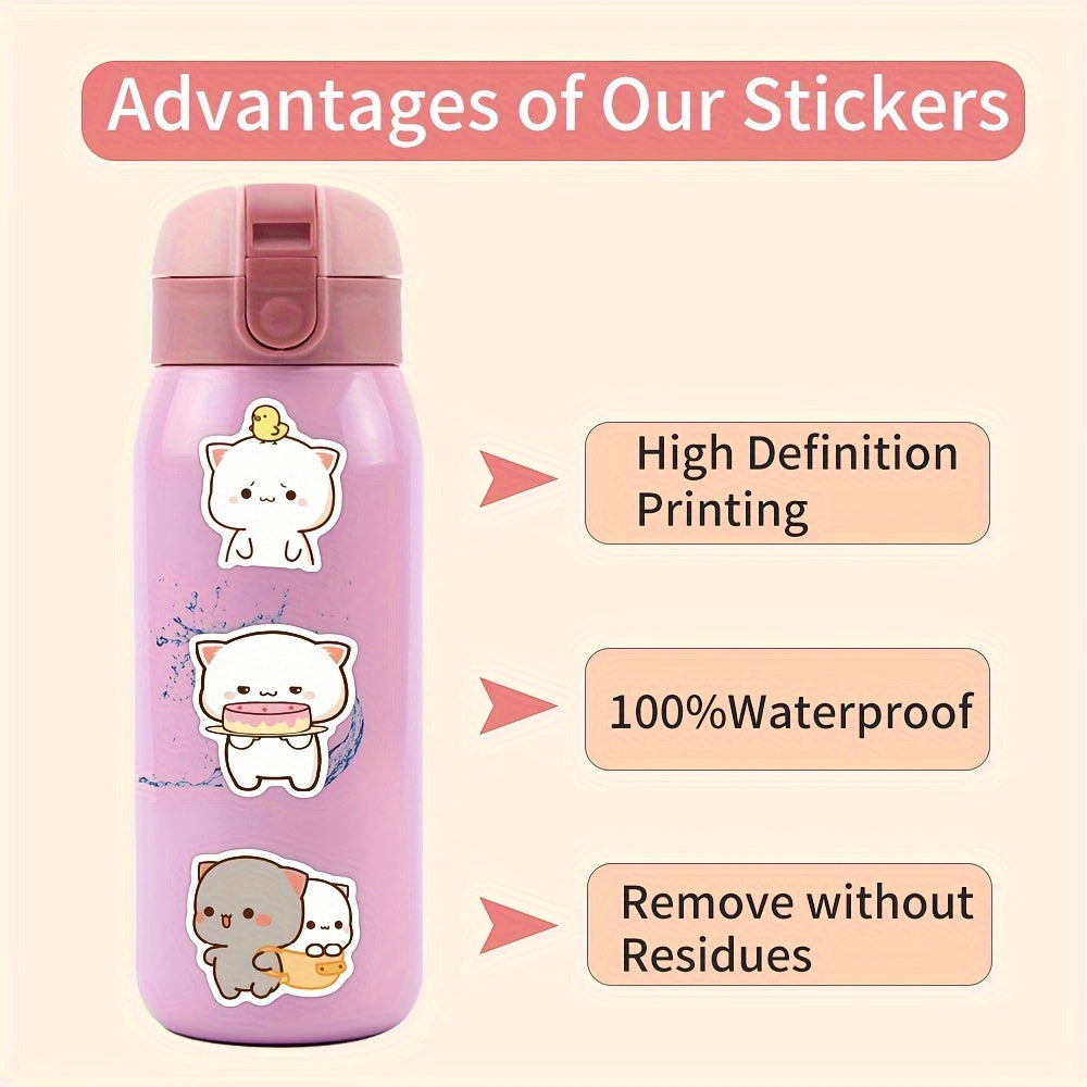 60pcs Kawaii Mochi Cat PVC Stickers - Cute, reusable self-adhesive decals for various surfaces | Irregular shapes for multiple materials | Suitable for ages 14+